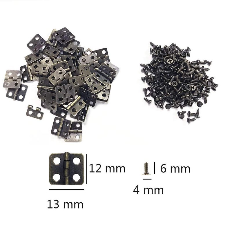 Juland 50 Pieces Mini Pure Copper Hinges Retro Hinges with 200 Pieces Replacement Screws for Wooden Box Jewelry Chest Box Cabinet DIY Accessories (13 x 12mm/0.51 x 0.47inch) â€“ Bronze - Image 2
